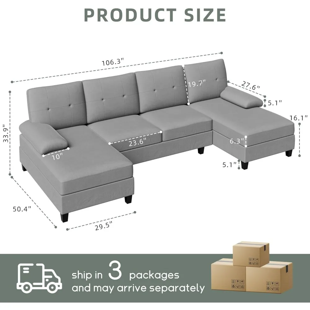 Сегментный диван для гостиной U-образный 4-местный комплект мебели с мягкими