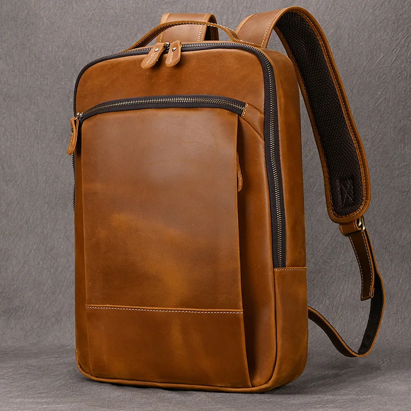 Fashion Design Leather Backpack for Men Genuine Leather Male Bagpack Travel Bag Large Capacity Computer Backpack Laptop Bag 15.6