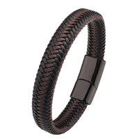 fashion punk mens leather bracelet black magnetic buckle braided braided bracelet pulseras couple gift