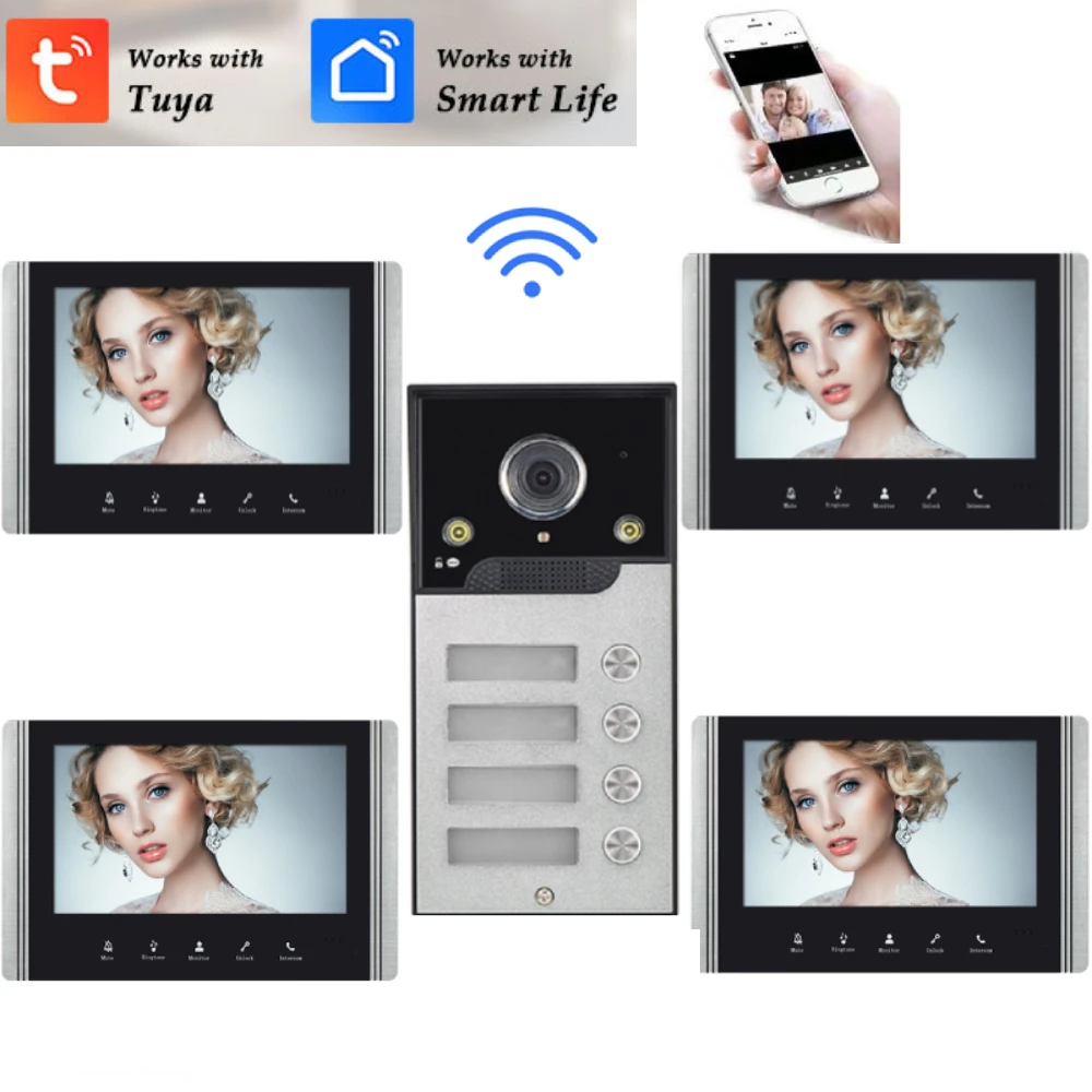 

Apartment intercom 7"WIFI Home Video Doorphone 2/3/4 Units Tuya IP Smart Doorbell Camera Villa Wifi Video Intercom System