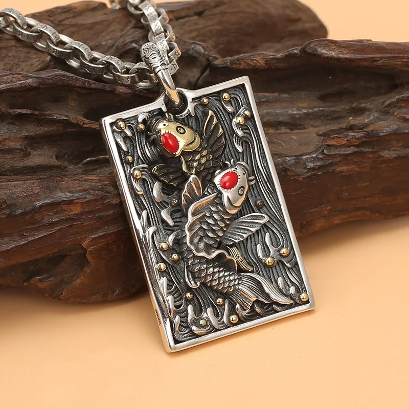 Агрессивный мужской кулон в стиле ретро S925 из стерлингового серебра виде карпа