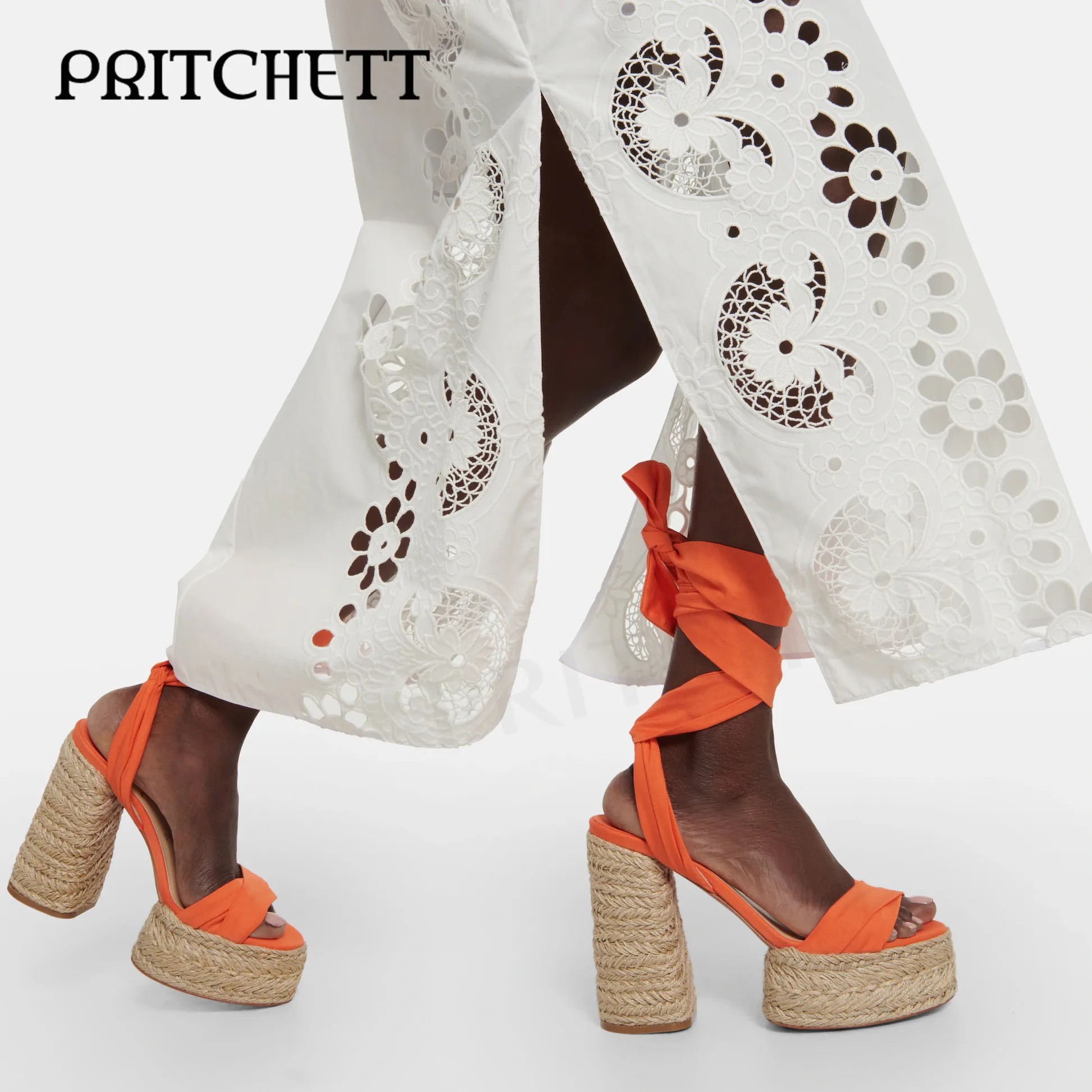 Orange Braided Chunky Heel Platform Sandals Round Toe Open Toe Ankle Silk Strap High Heel Sandals Fashion Party Women's Shoes