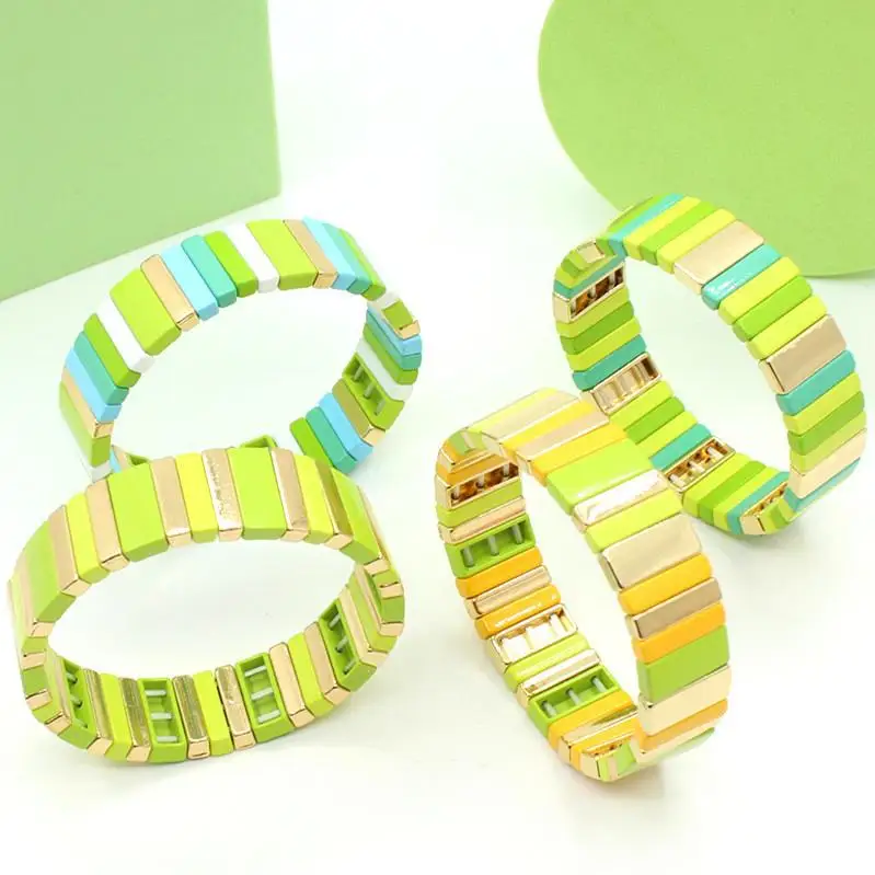 

Fashion Colorful Red Colorblock Ladies Bracelet Bracelet Macaron Colorblock Rectangle Enamel DIY Bead String Bracelet Jewelry