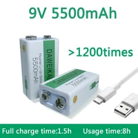 new 9v 5500mah li ion rechargeable battery micro usb battery 9 v lithium for multimeter microphone toy usb charging cable