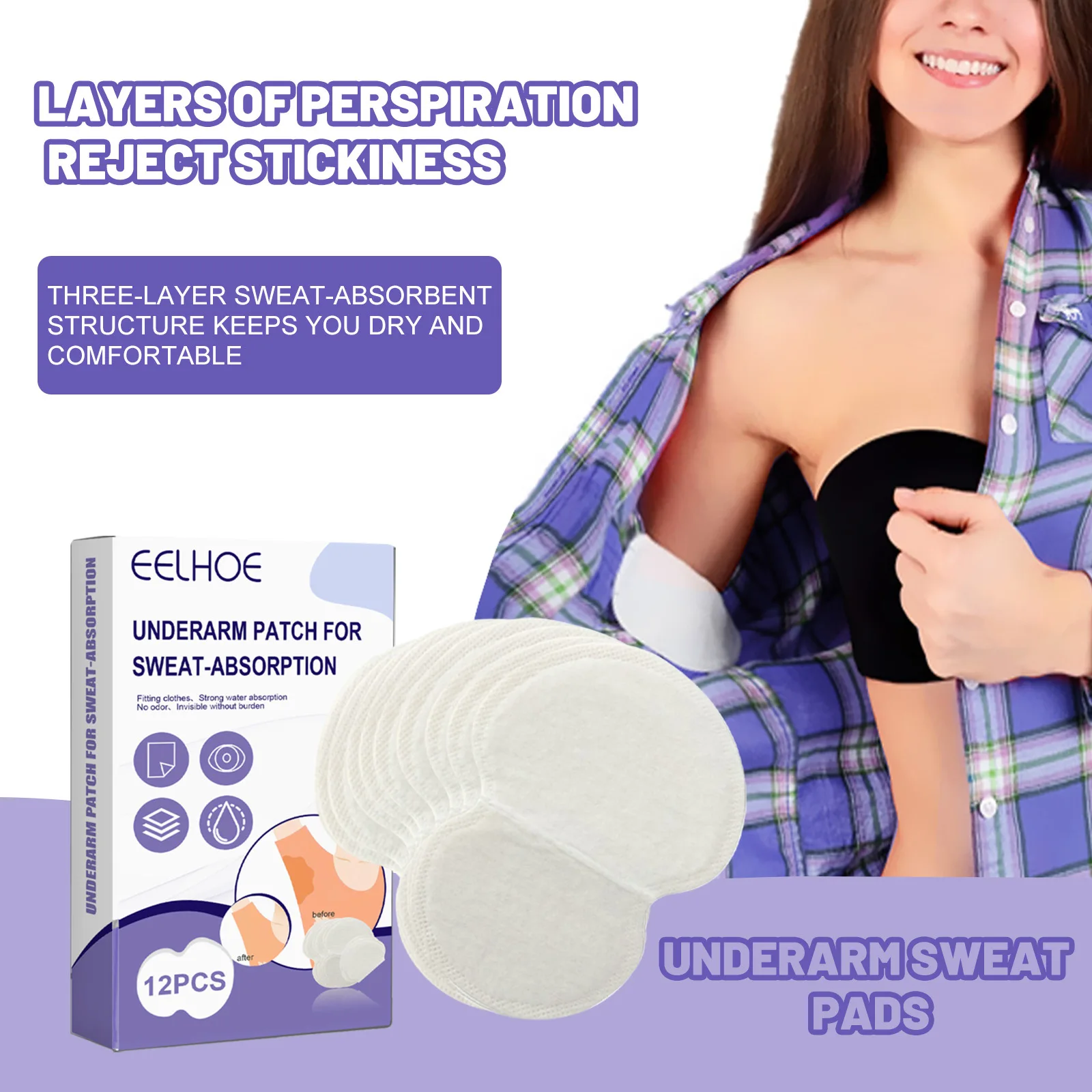 

Underarm Sweat Pad Disposable Summer Light And Breathable Long-Lasting Effective Armpit Deodorant Solid Perfume 12 Pcs/Box