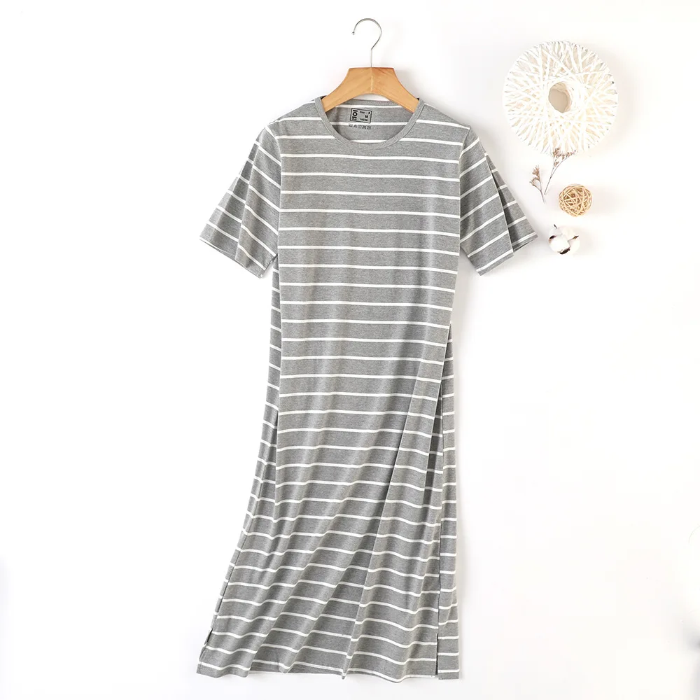 Spring Summer Women's Nightdress Striped Large Size Short Sleeve Loose Homewear Sexy Sleepwear Women Night Gown Nightwear