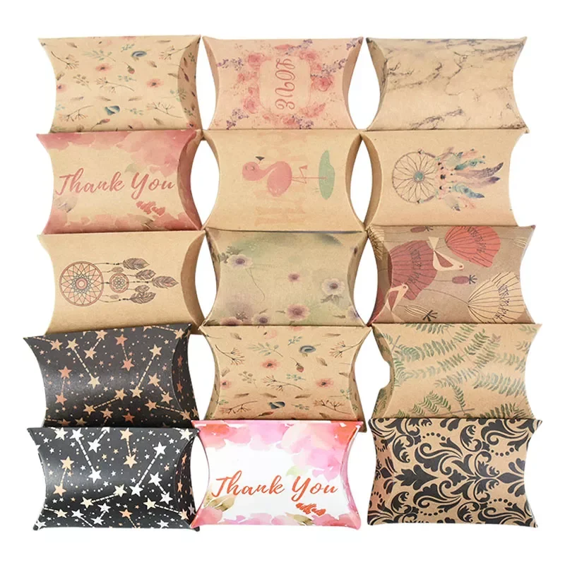 

10/20Pcs Pillow Shape Candy Box Kraft Paper Gift Packaging Boxes Candy Bags Rustic Wedding Favors Birthday Party Decorations