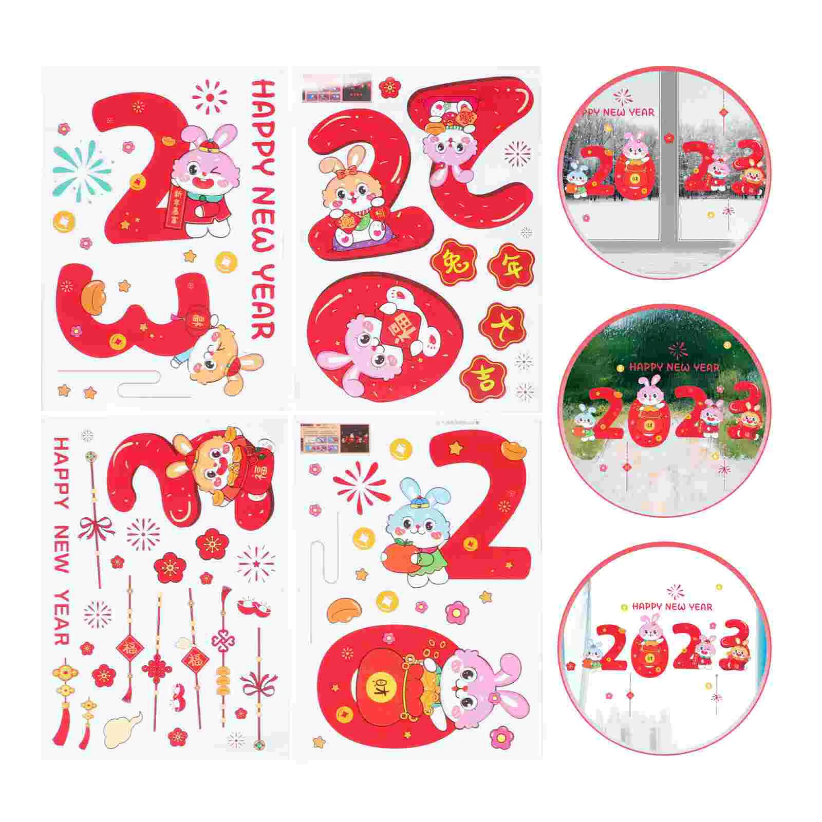 

2 sets of New Year Door Sticker Decorative Window Decal Decorative Sticker