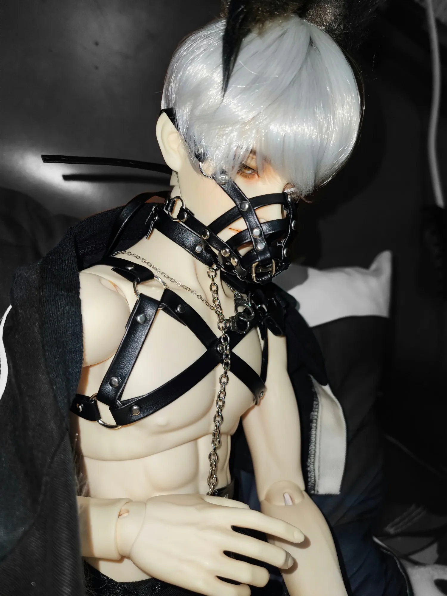 D04-A394 children handmade toy 1/3 Uncle Dragon73 ID75 HID Doll BJD/SD GSC doll Accessories punk split leather collar belt 1pcs images - 6