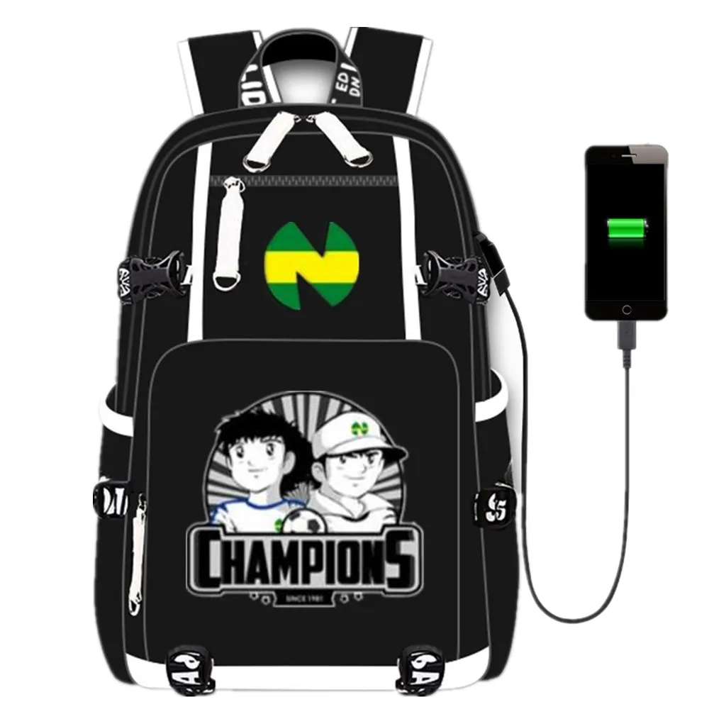 

Японский футбольный аниме капитан Цубаса, рюкзак с USB, сумки для книг, сумки с USB-портом для ноутбука, школьный дорожный повседневный рюкзак для девочек и мальчиков, подарок