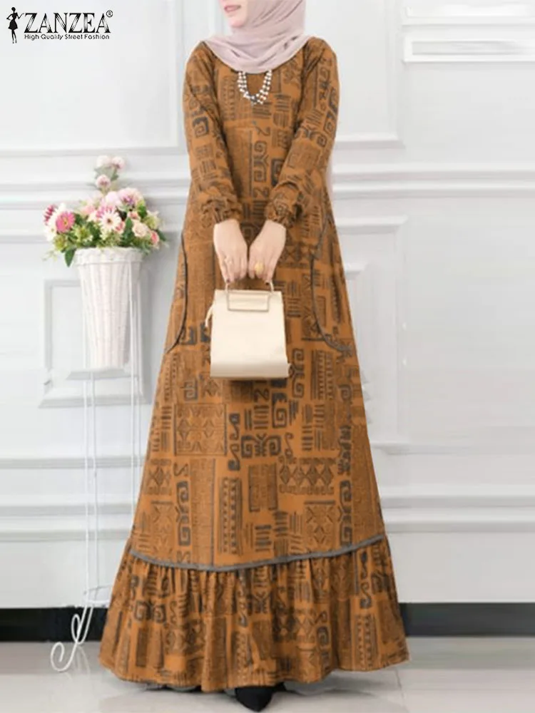 Элегантное Женское Мусульманское Платье С Длинным Рукавом Zanzea В Богемном Стиле