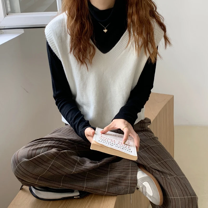 Женский трикотажный жилет TingYiLi базовый Однотонный свитер без рукавов с