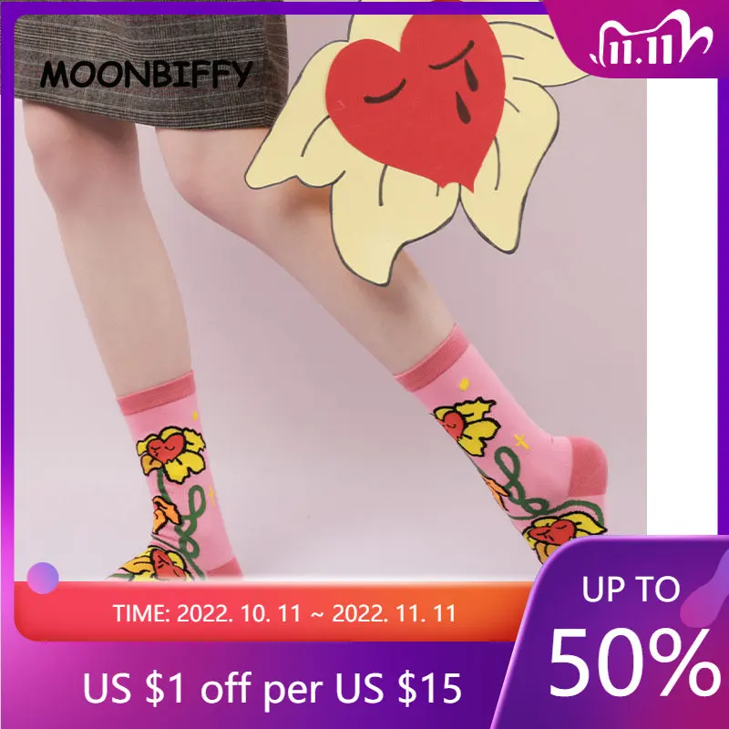 

Новые товары, Необычные Длинные женские носки с цветочным рисунком, изображением героев мультфильмов, милые хлопковые носки-трубы