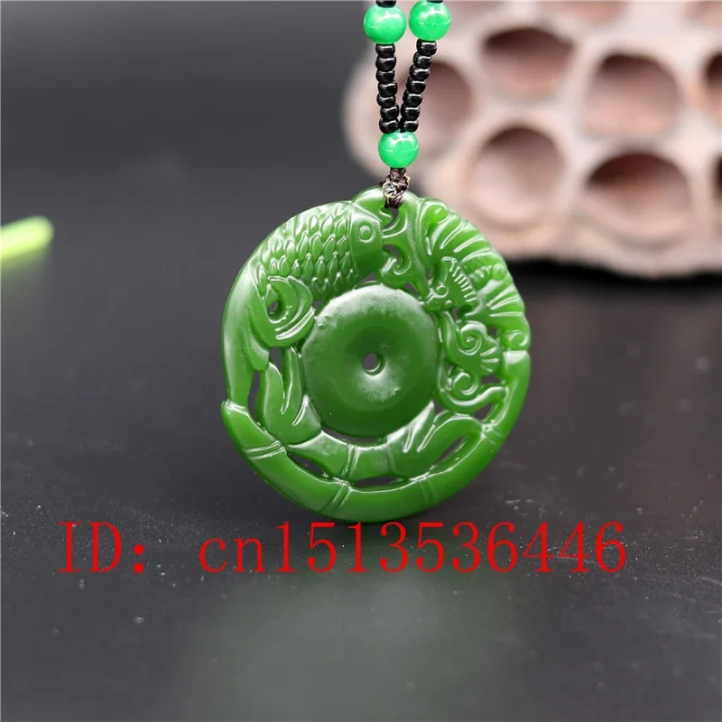 Натуральная Зеленая китайская рыба резная нефритовая подвеска Очаровательная