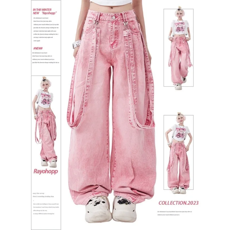 Джинсы-карго женские в стиле Харадзюку винтажные прямые штаны из денима с