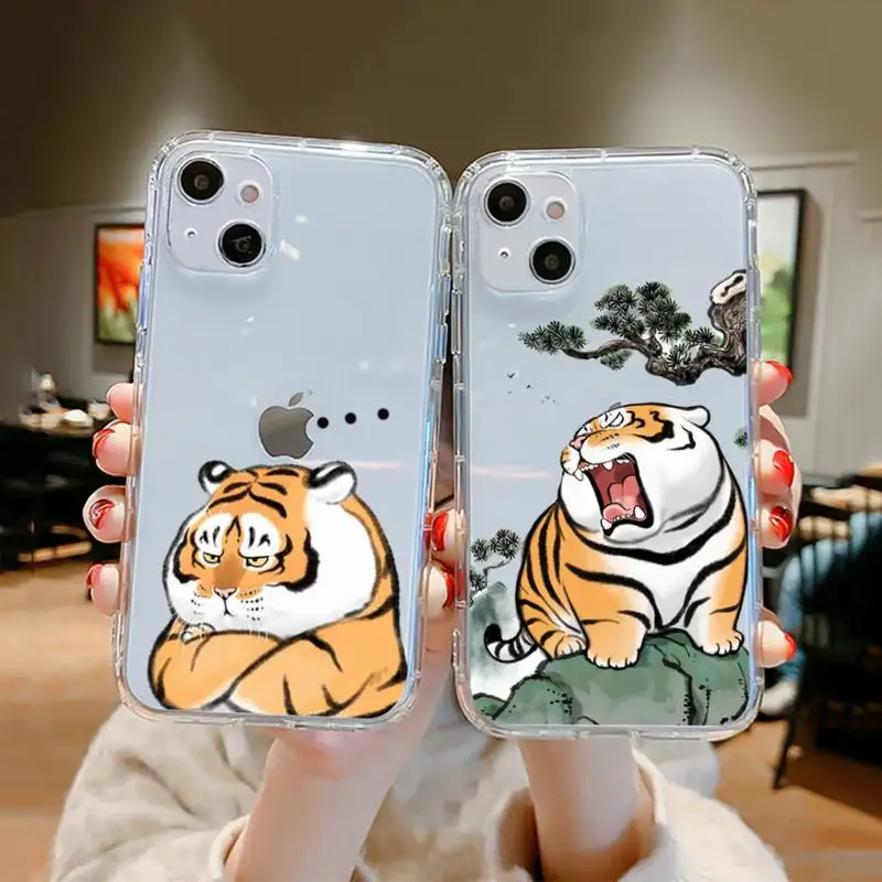 

cute fat tiger Phone Case Transparent For iPhone 13 12 11 Mini Pro Max X XR XS 7 8 6 6s Plus SE