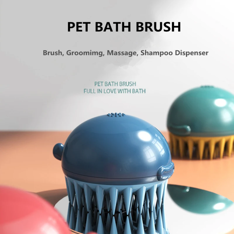 

New Dog Bath Brush Pet Grooming Brush Puffer Bubble Cat Brush with Shampoo Dispenser Bath Massage Pet Brushes Cleaning Supplies