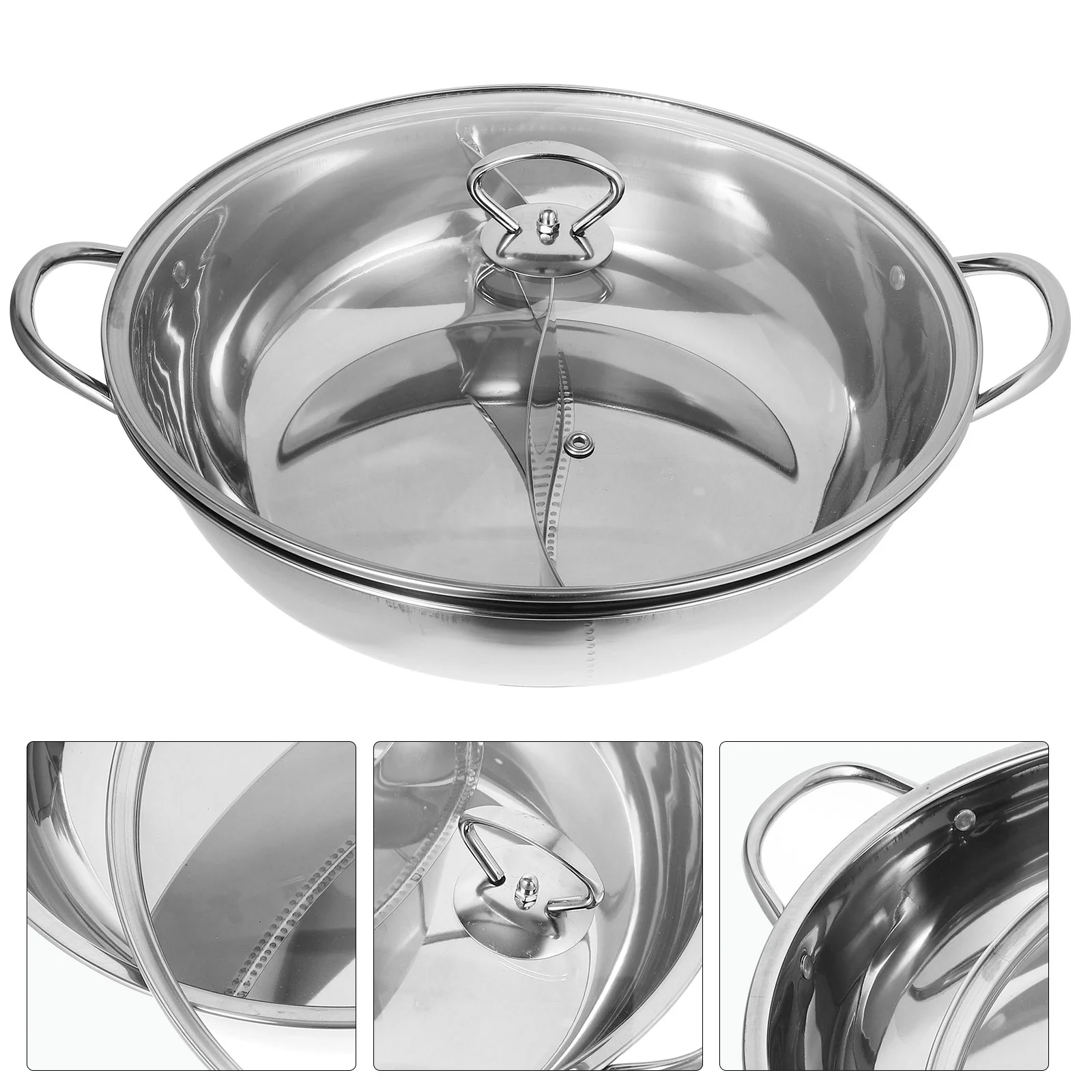 

Hot Pot Stovetop Kitchen Hotpot Stainless Steel Pan With Divider Cooking Pots Glass Lid Multi-purpose Divided Cooker