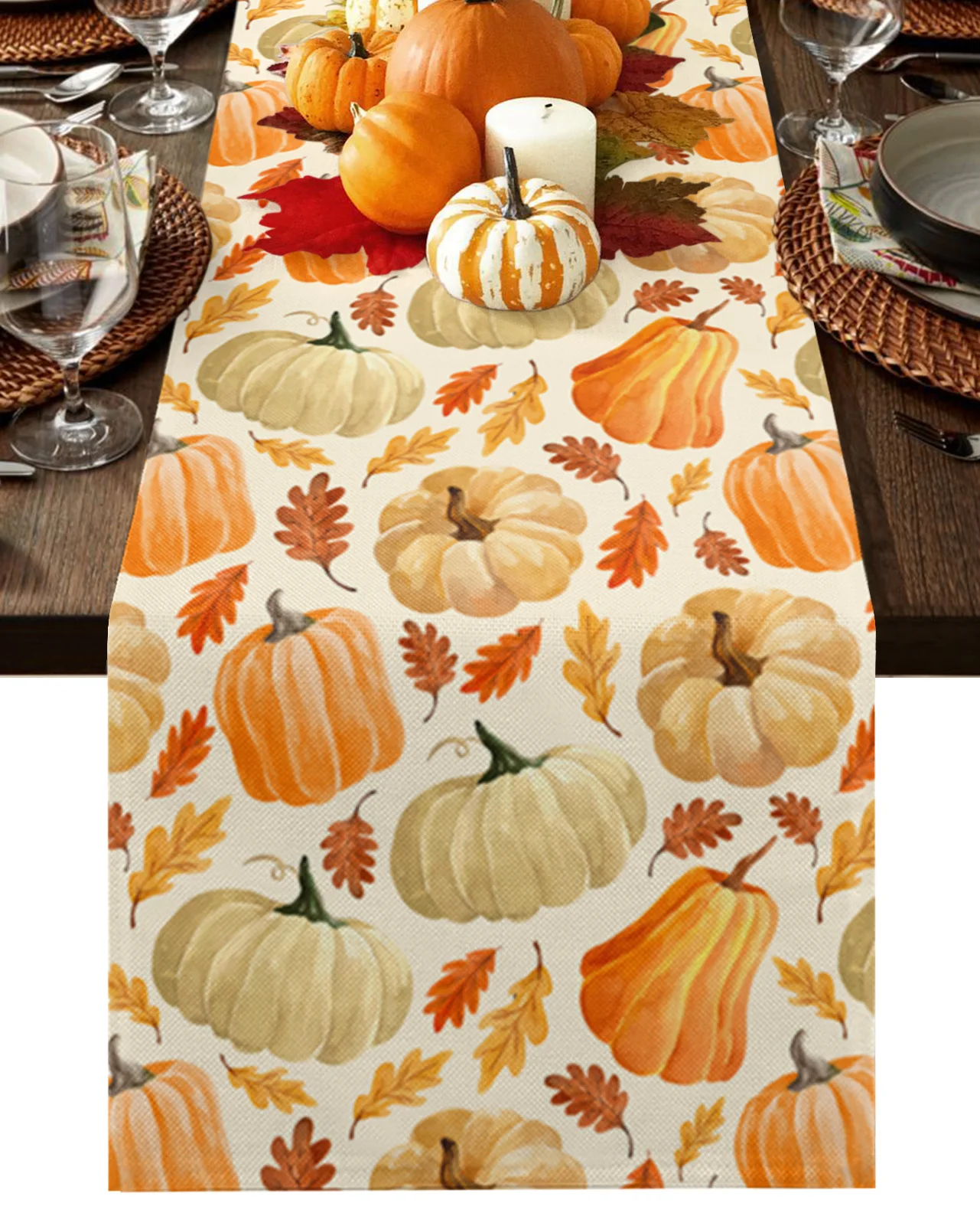 

Autumn Pumpkin Maple Leaf Table Runner Kitchen Dining Table Decor Tablecloth Wedding Holiday Decor Table Runner