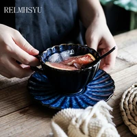 1pc relmhsyu japanese style ceramic kiln glazed blue retro rice soup noodle dinner bowl round dish fish plate tableware
