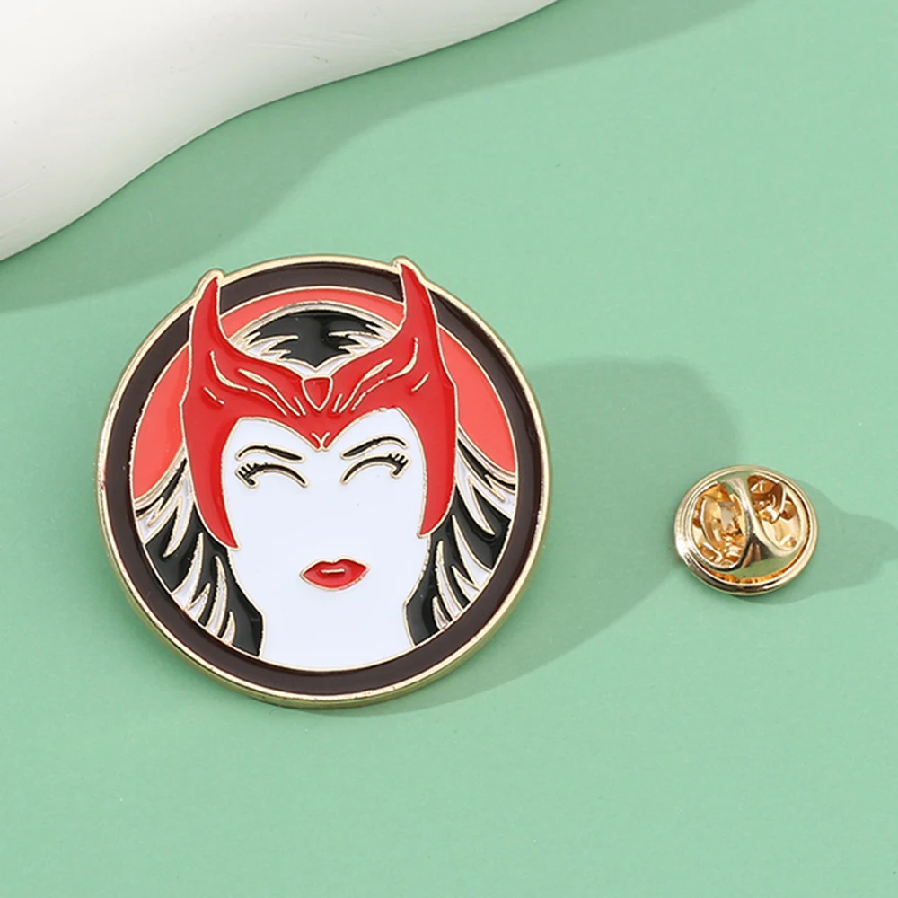 

Marvel Superhero Scarlet Witch Badge Wanda Maximoff Pin Jewelry Gift Cute Enamel Brooches Backpack Accessories For Women