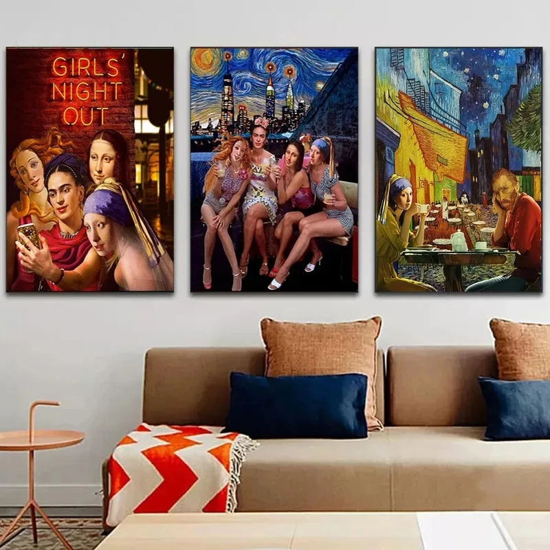 Картина на холсте Ван Гог и друзья смешная абстрактная Современная Настенная