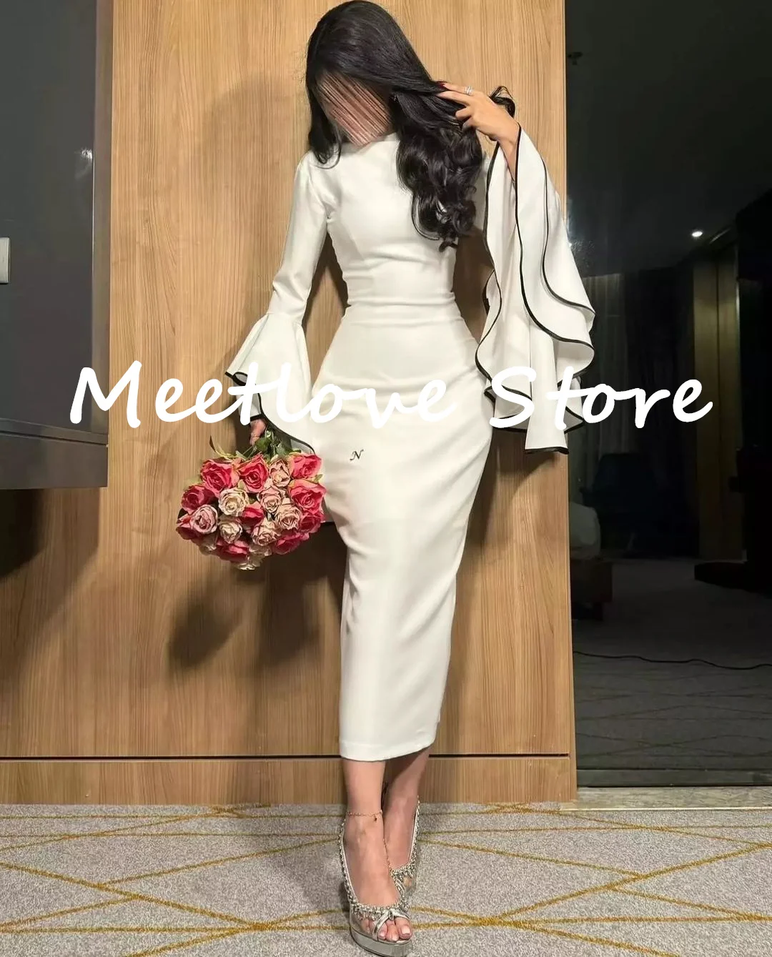 Фото Meetlove Элегантные и красивые платья для женщин с длинными рукавами А-силуэта Роскошные вечерние платья 2024 Платье для выпускного вечера Женские платья №1