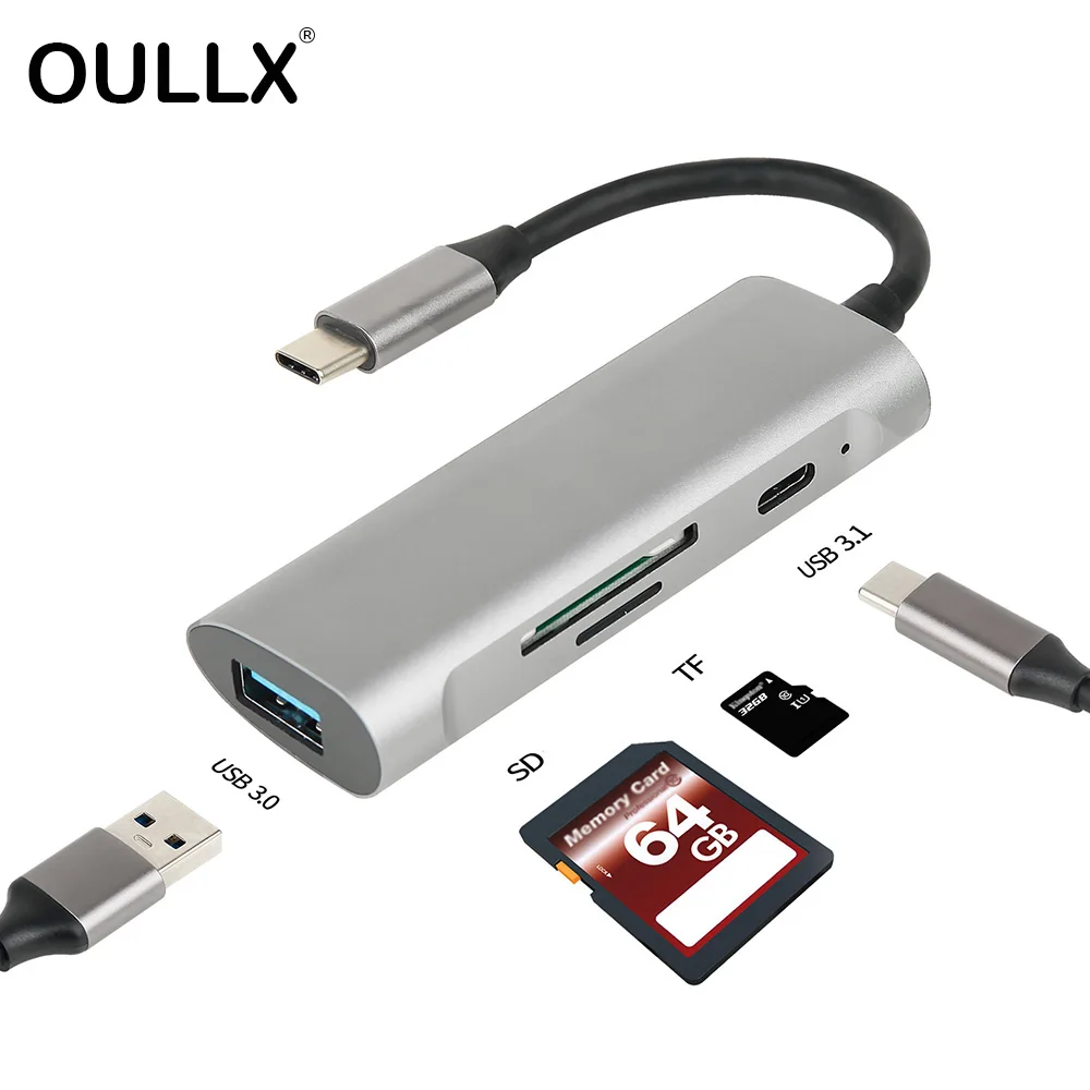 

OULLX Type C Hub USB-C Docking Station USB3.0 SD TF Card Reader Combo Aluminum Alloy For Macbook Huawei Notebook Adapter