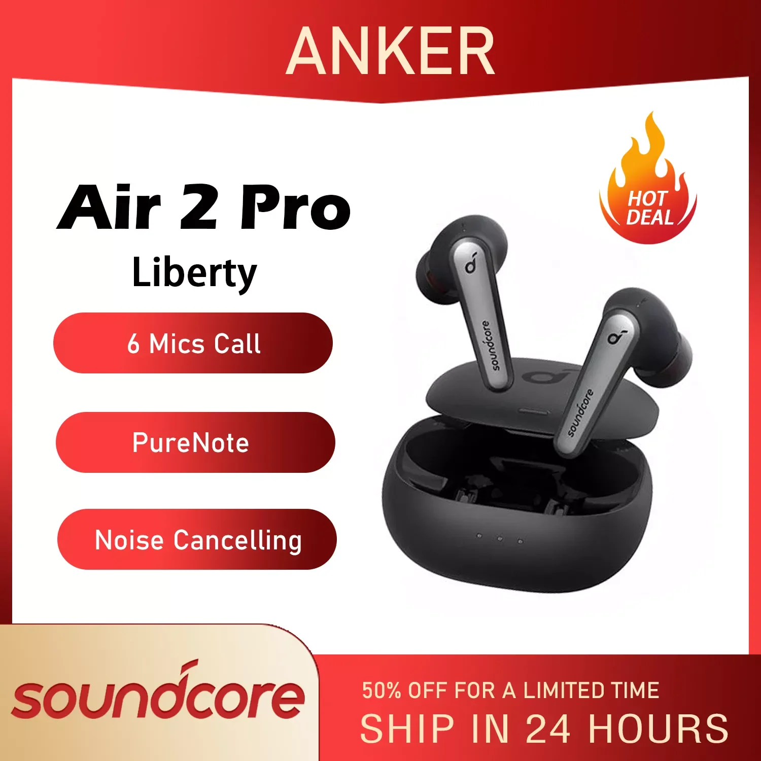 

Оригинальные беспроводные Bluetooth-наушники Soundcore Liberty Air 2 Pro, спортивные наушники TWS с активным шумоподавлением, ANC