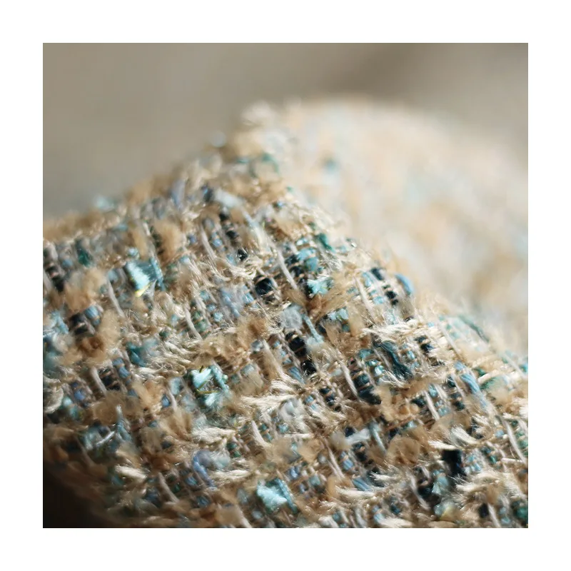 Френч твидовый очаровательный тканый цветочный верблюжий синий маленький перо