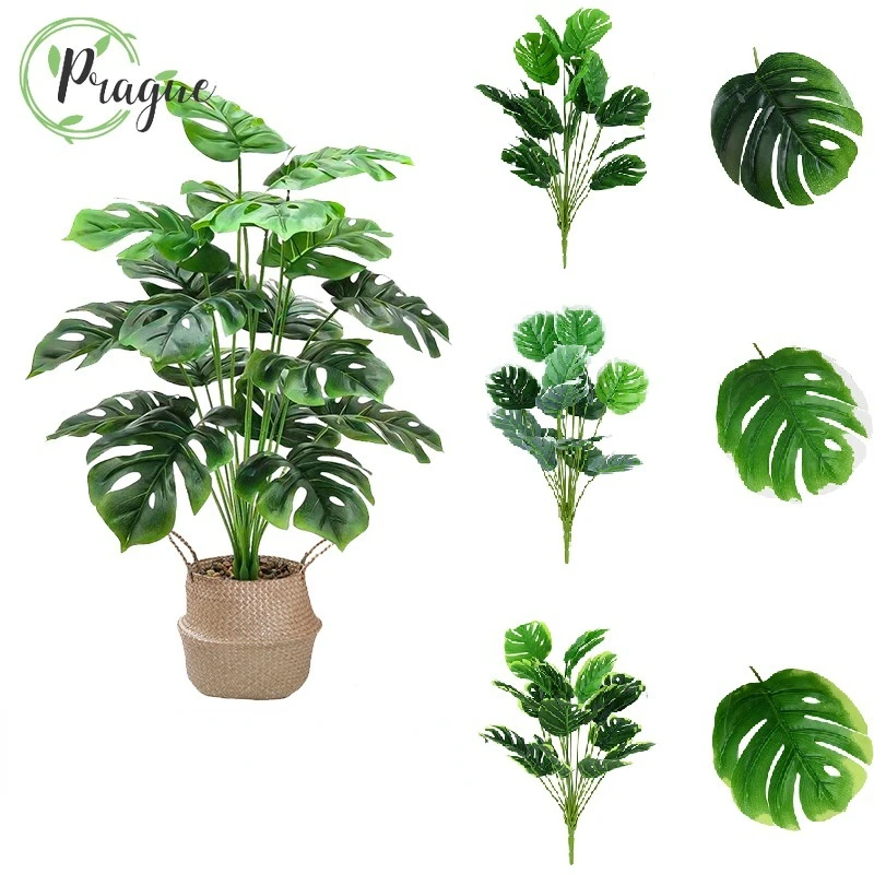 

18/9 Fork Artificial Plants Green Palm Leaves Monstera Home Decor Garden Living Room Bedroom Balcony Decor Tropical Fake Plant