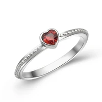 luxury silver color heart ring for women exquisite fashion metal inlaid red zircon crystal wedding ring engagement jewelry