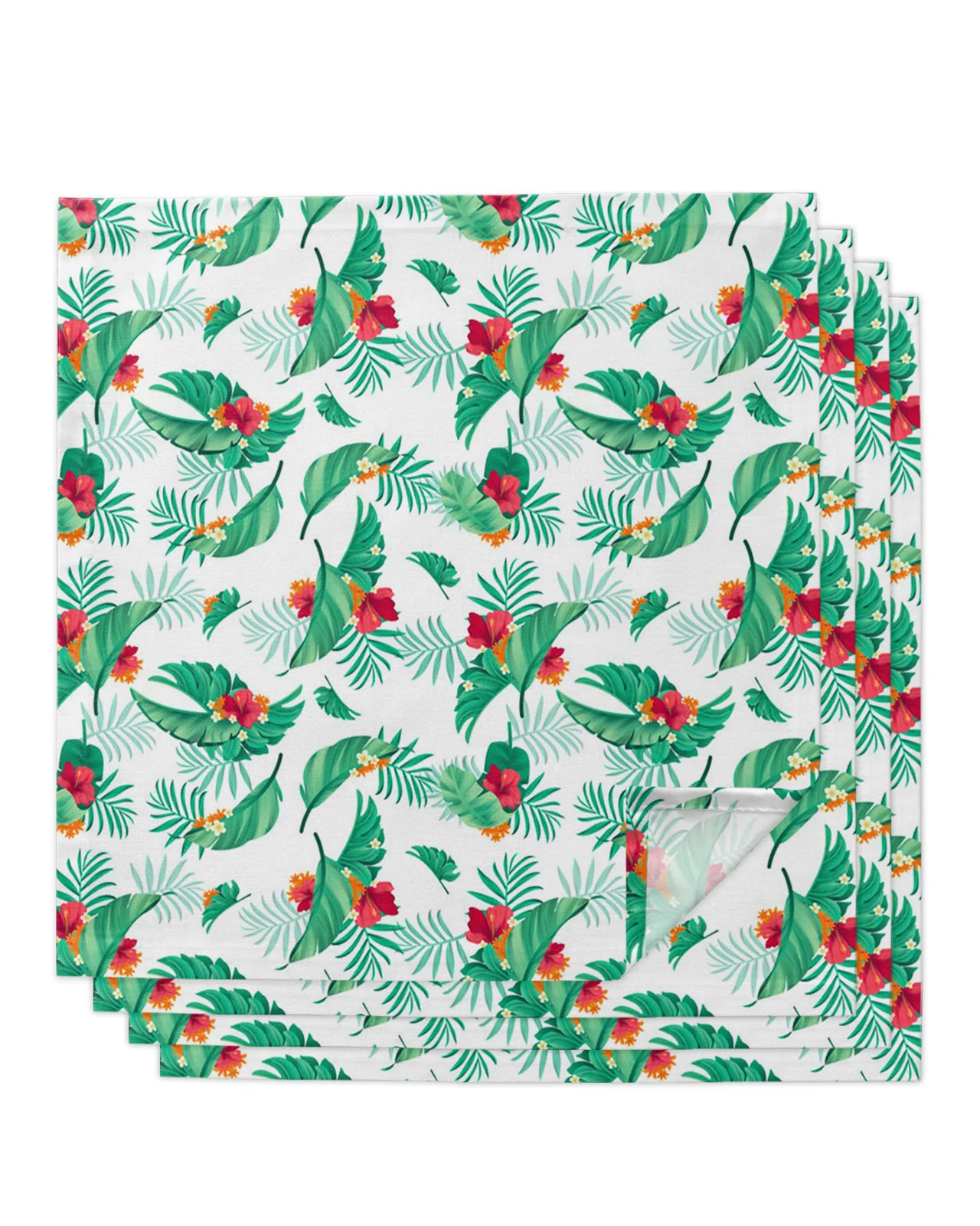 

4pcs Hibiscus Palm Leaves Tropical Plant Flowers Square 50cm Table Napkin Wedding Decoration Table Cloth Kitchen Serving Napkins