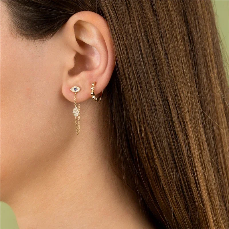 GS 18-каратное позолоченное злой глаз Хамса очаровательные висячие серьги на руку