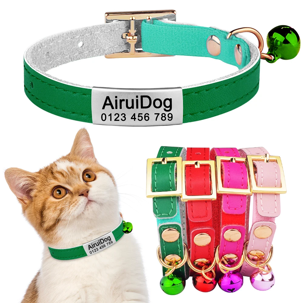 

Регулируемый ошейник для кошек из натуральной кожи, колокольчик, товары для домашних животных, маленький большой ошейник для кошек, товары ...