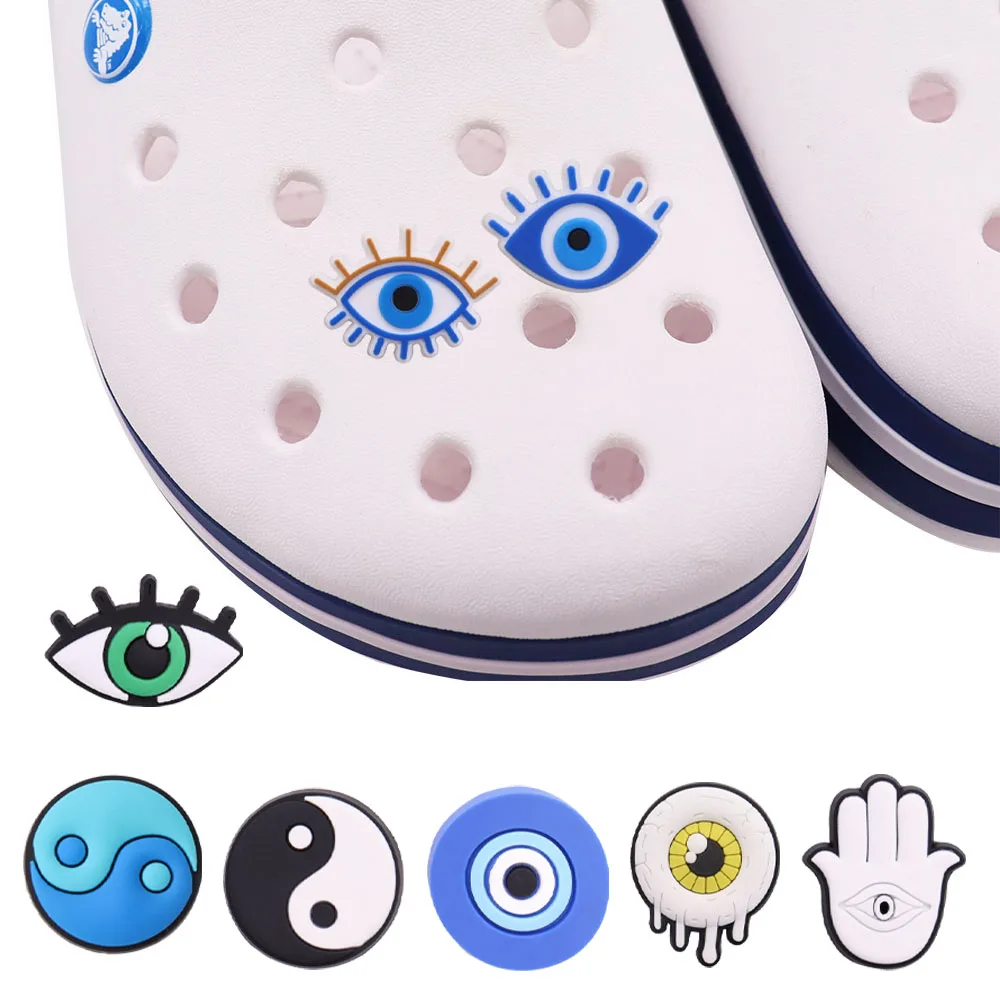 

50Pcs Eyes Blue Color Character Gossip PVC Shoe Designer Decorations Buckle Clog for Wristbands Croc Charms Jibz Kids Gift