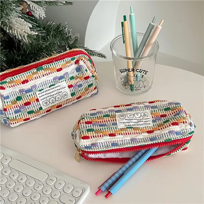

Woven Pencil Case Ins Cute Pen Bag Girl Colorful Multifunctional Stationery Holder Makeup Bags Storage Bag