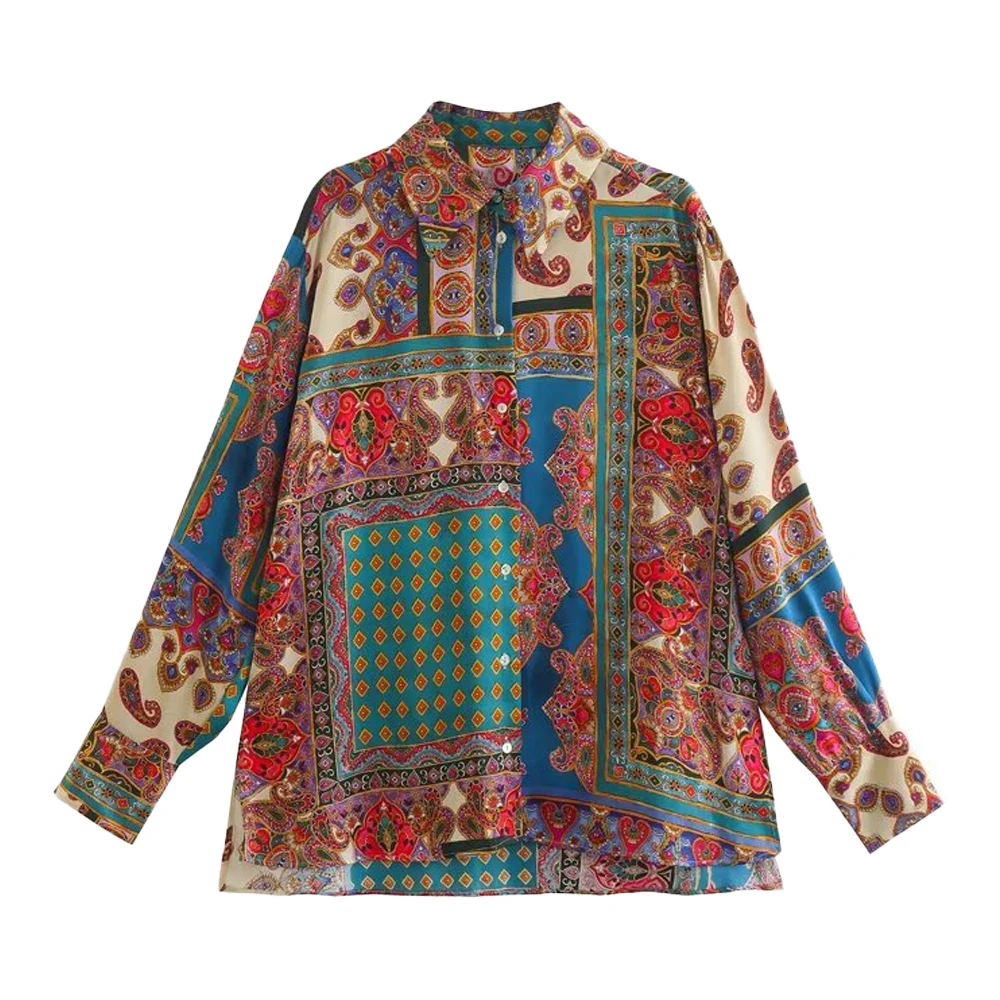 

Женская драпированная рубашка в стиле пэчворк, Модная элегантная свободная шикарная блузка с отложным воротником и длинным рукавом, в клас...