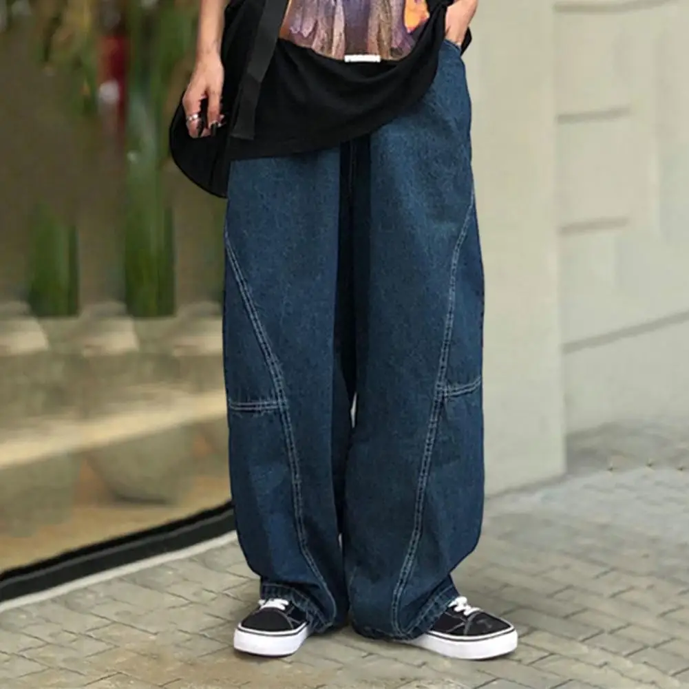 

Men Long Pants Vintage Cargo Pants for Men Oversized Wide-legged Trousers with Crotch Patchwork Pockets for Streetwear Hop