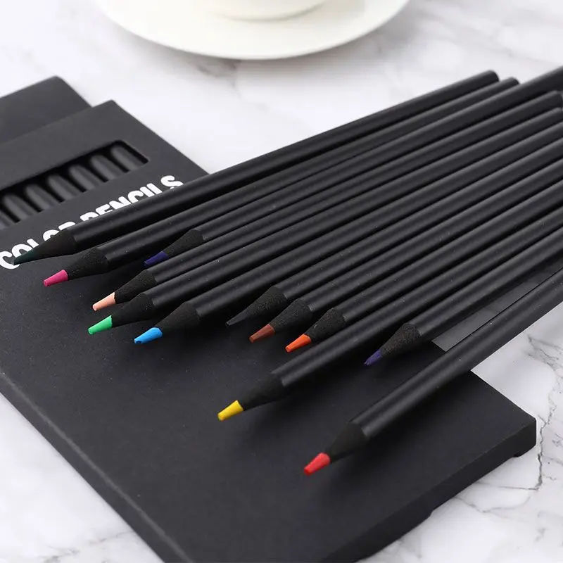 

12 Pcs New High Quality Pencil Packaging 12 Different Colours Colored Pencils Kawaii School Black Wooden Pencils Fast Delivery