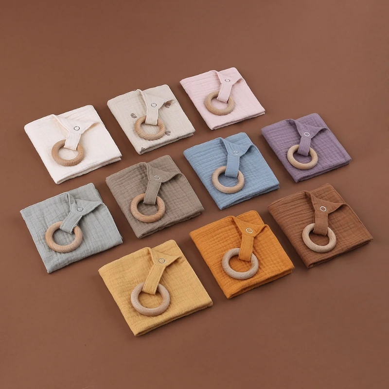 

Baby Bibs Cotton With Wooden Teether Newborn Snap Button Soft for TRIANGLE Towel