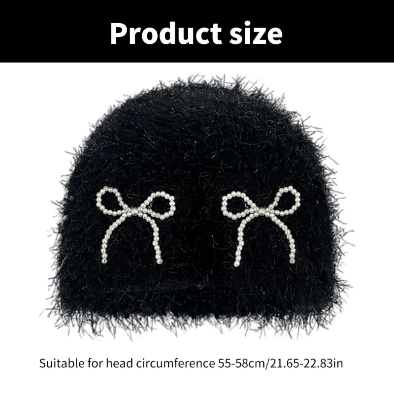 Плюшевая вязаная шапка с бантами. Элегантная женская шапка. Удобная Расклешенная