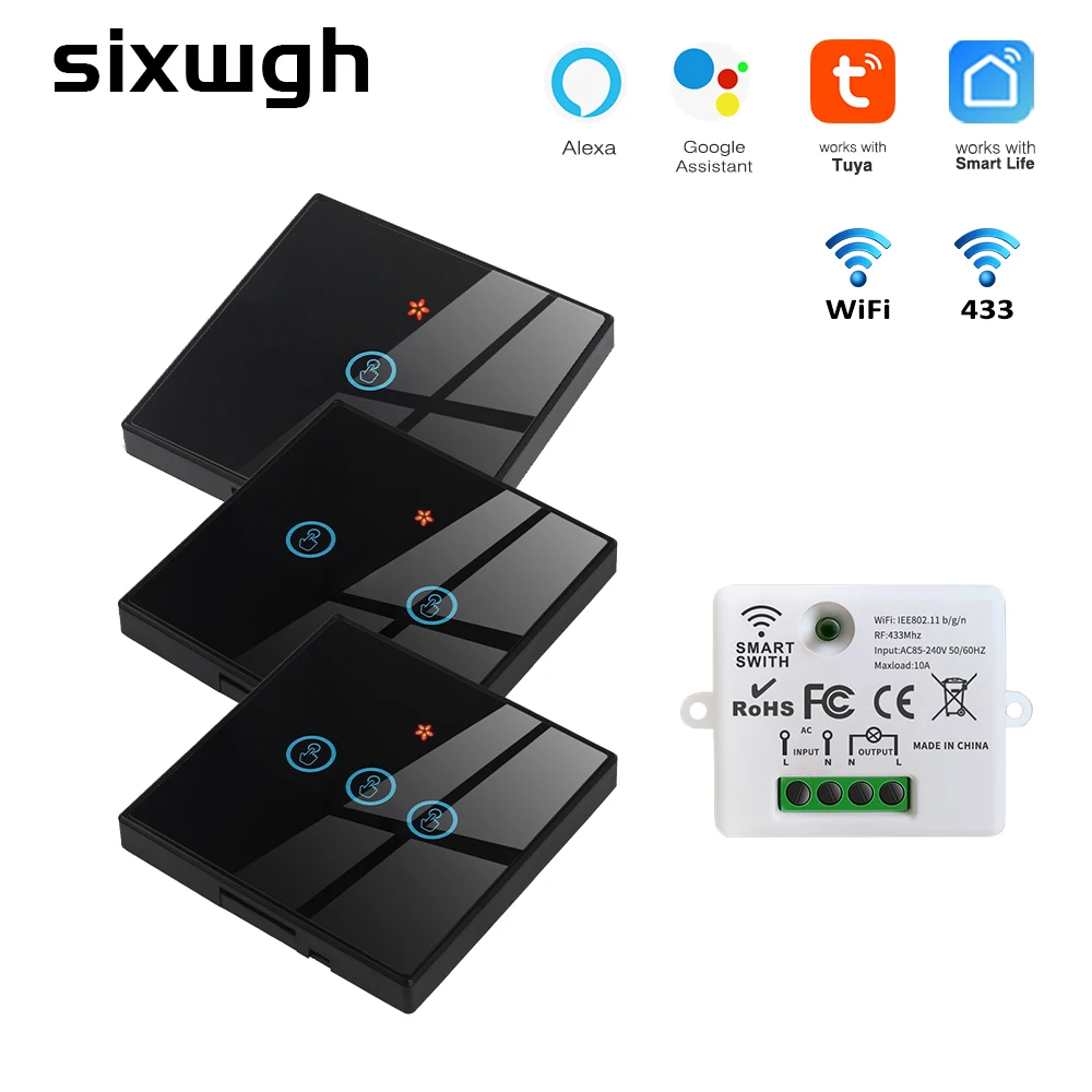 

Tuya Wireless Wifi Smart Switch 1/2/3 Gang Touch Glass Panel,Smart Home Improvement inteligent Module Supports Google Home Alexa