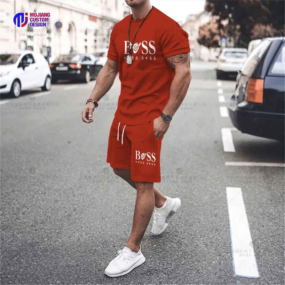 2023 Men's Luxury Printed Sportswear T-Shirt + Pants Set Casual Fashion Men's Short Sleeve T-Shirt + Beach Shorts Sportswear Set