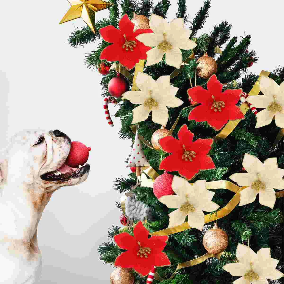 

Flowers Artificial Christmas Tree Poinsettia Xmas Decor Wreaths Garland Holiday Ornaments Faux Wedding Leaf Glitter Flower