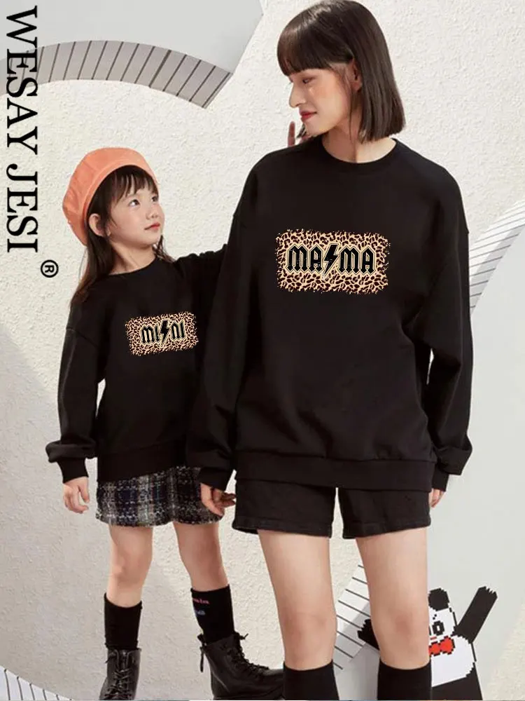 WESAY JESI Family Matching Outfits Print O Neck Pullover Sweatshirt Mother Daughter Matching Outfits Casual Loose Clothing