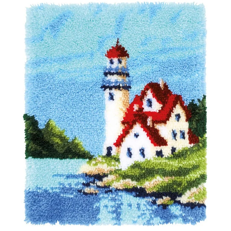 

Latch Hook Rug Kits DIY Crochet Yarn Rugs Hooking Craft With Color Preprinted Pattern Design For Adults Kids Lake House