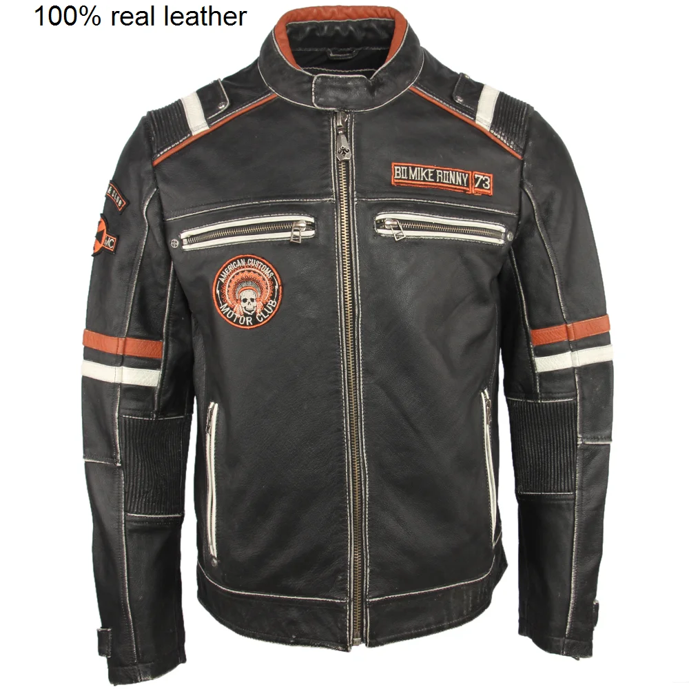 

Мотоциклетная куртка из 100% натуральной воловьей кожи с вышивкой черепа в винтажном стиле, Байкерская кожаная куртка, зимняя моторная одежда M221