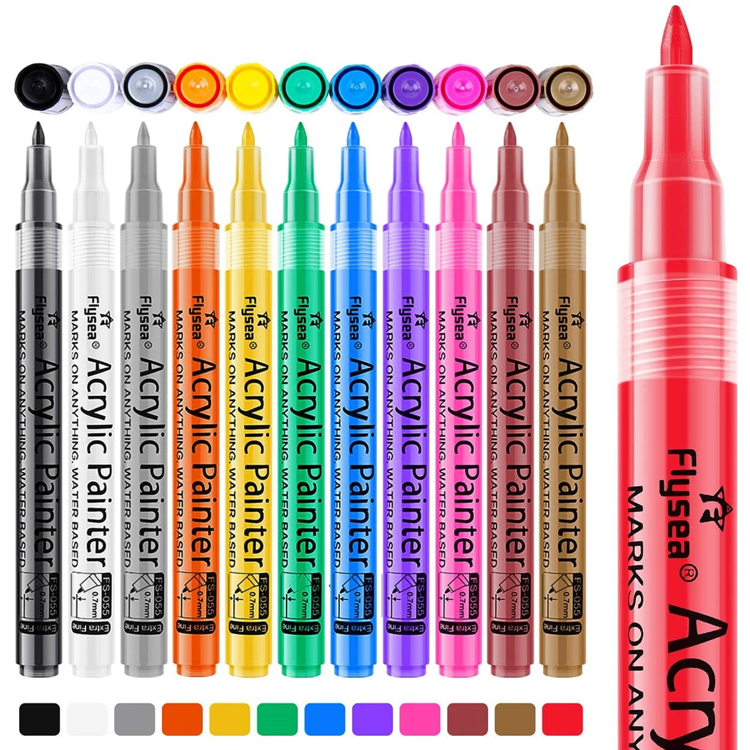 

Acrylic Paint Marker Pens 12 Colors Premium Waterproof Permanent Paint Art Marker Pen Set for Rock Painting DIY Craft Projects