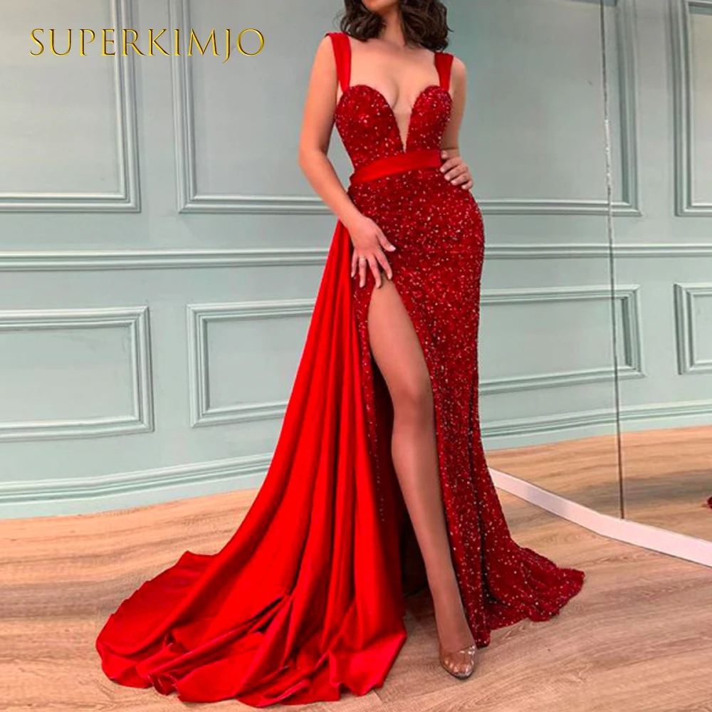 

Вечерние красные блестящие платья SuperKimJo, элегантное женское платье с юбкой-годе для официальной вечеринки